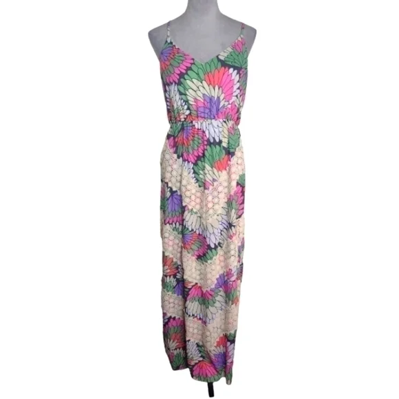 Judith March Floral Maxi Dress Size L Crochet Details Racer Back - Picture 1 of 7